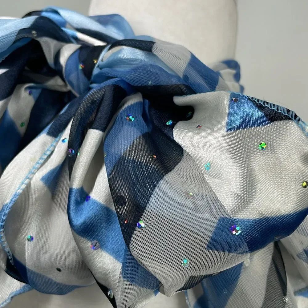Scarf Rectangular White Blue Navy Bedazzled OS - Picture 3 of 5